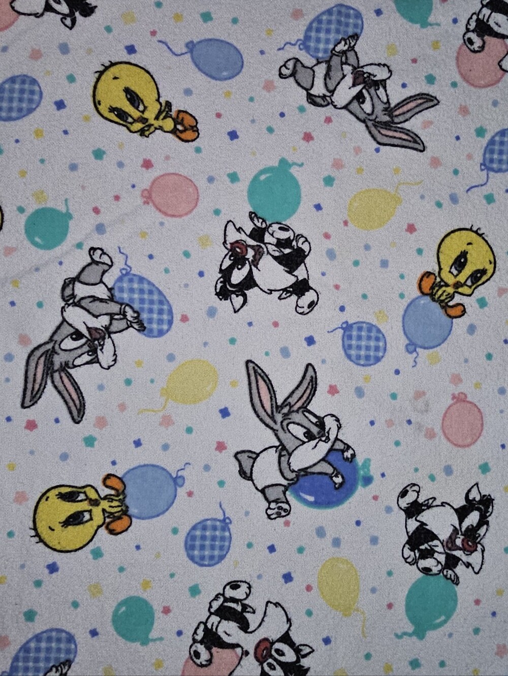 Looney Tunes Baby Blanket Balloons Cotton Flannel Receiving Blanket Vintage 90s - Picture 3 of 11